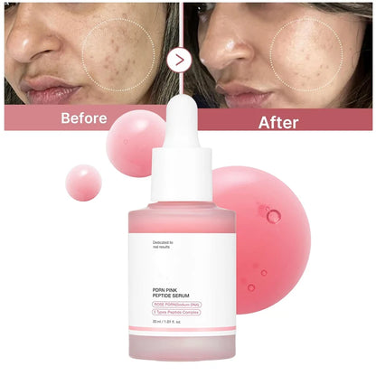 PIBU Peptide Glow Serum dropper showing the lightweight pink peptide texture